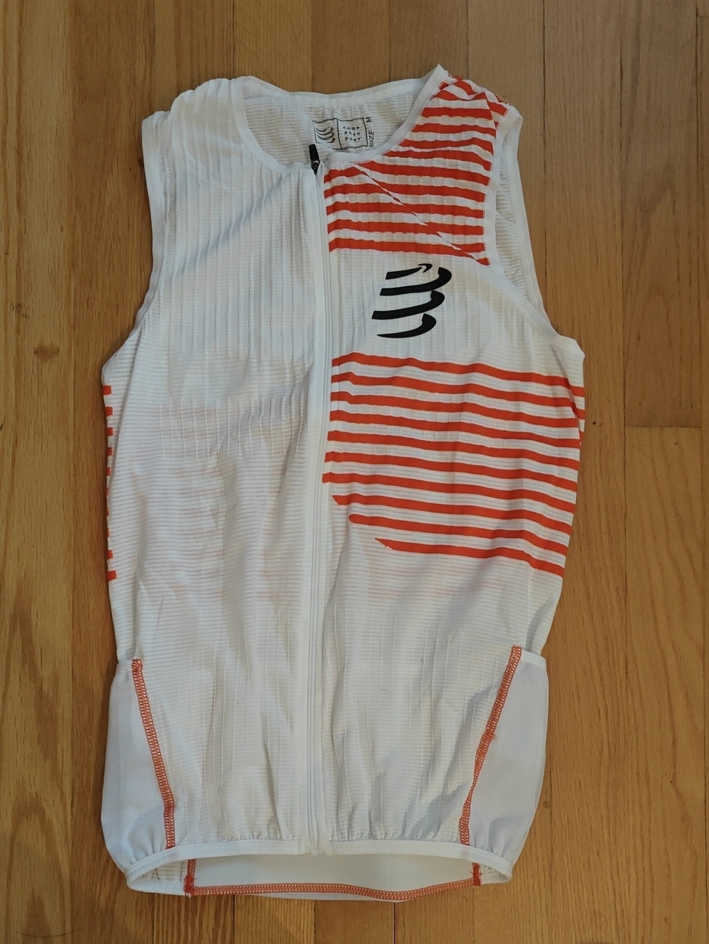 Compressport White & Orange Striped Sleeveless Running Vest